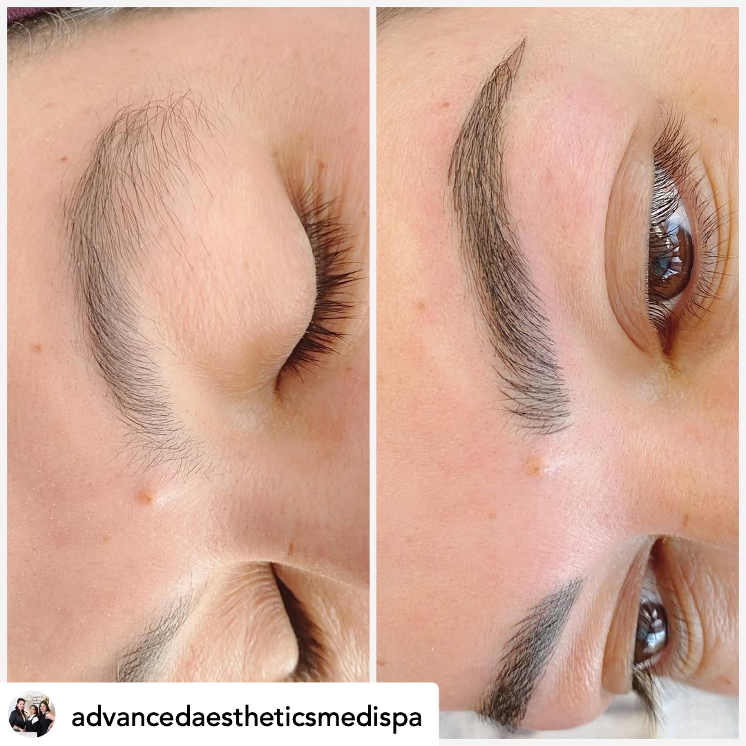 Before and after microblading transformation with natural hair strokes