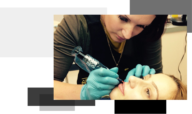 Lana performing microblading on a client